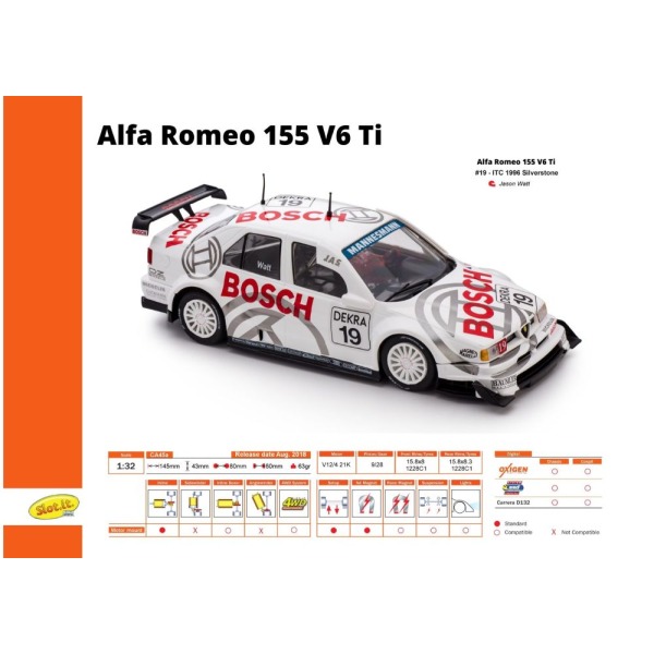 Slot.it CA45a Alfa Romeo 155 V6 TI Bosch n.19 Silverstone ITC 1996