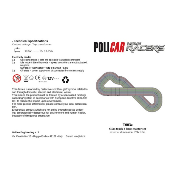 Policar T003z – Starter Set 6.5m track 4 lanes – EU version