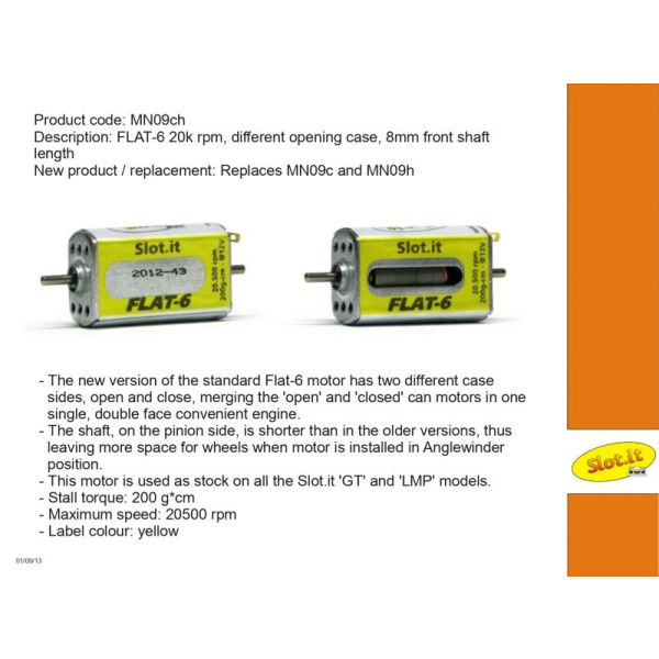 Slot.it MN09ch FLAT-6 20K RPM motor – 200g*cm @12V – different opening case